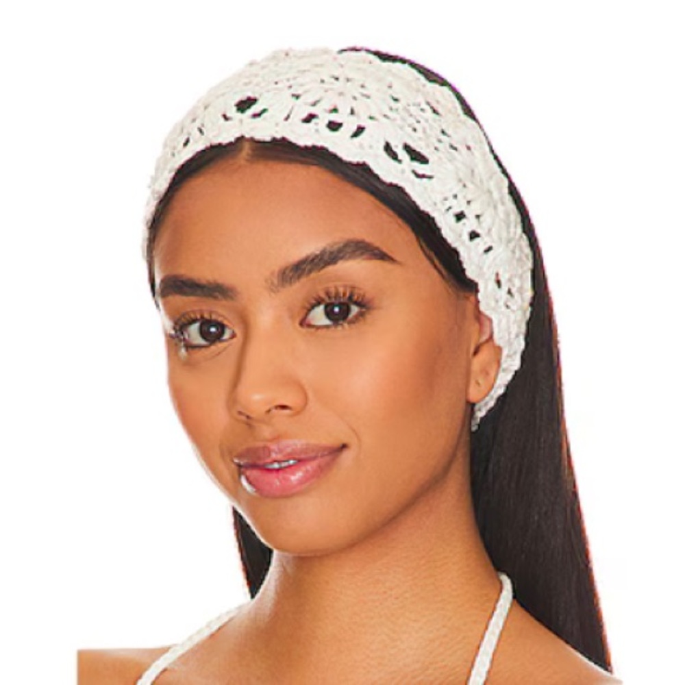 REVOLVE x FRANKIES BIKINIS IVORY WHITE CROCHET HEADBAND